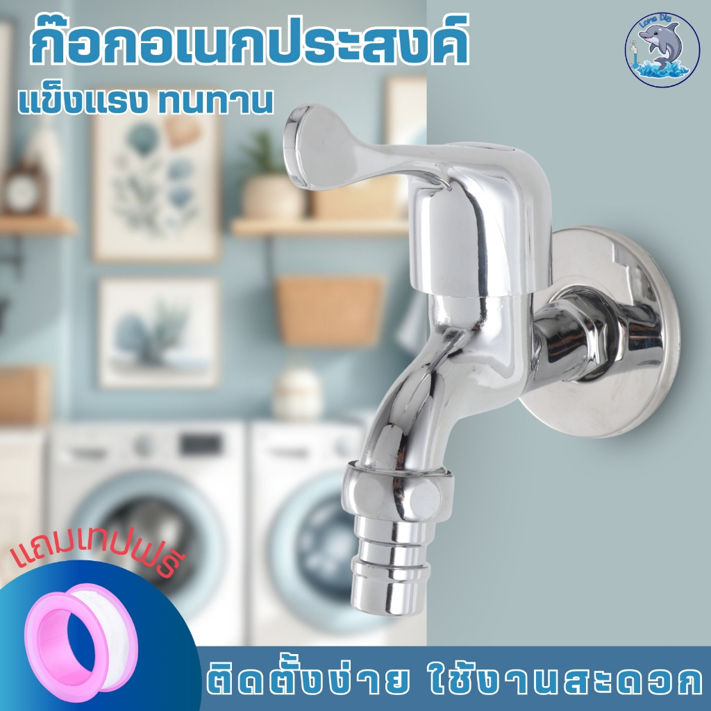 ก๊อกน้ำสนาม พร้อมหัวเสียบสายยาง ดีไซน์ทันสมัย ผิวเงางานชุบ