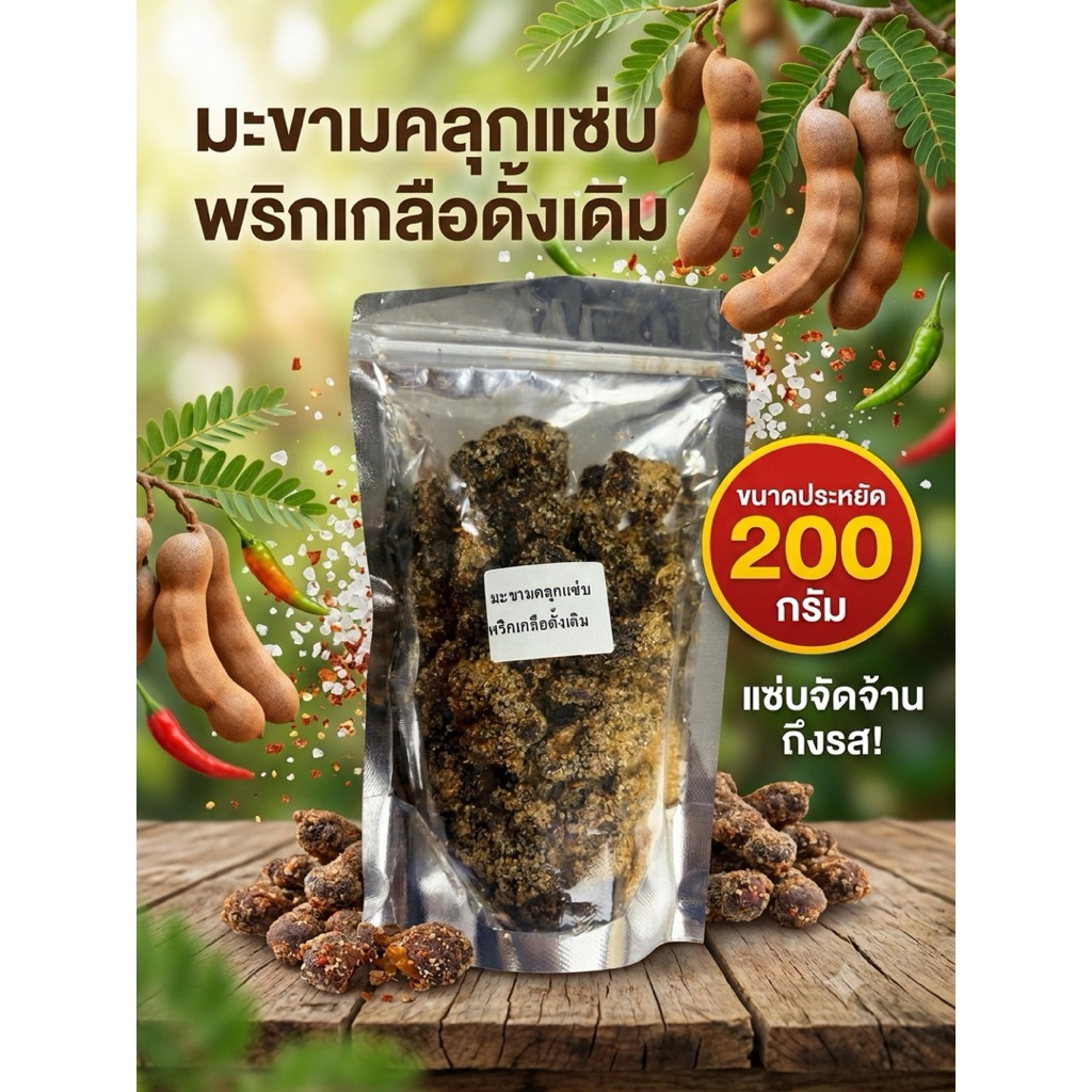 มะขามคลุกแซ่บพริกเกลือดั้งเดิม ขนาด 200 กรัม