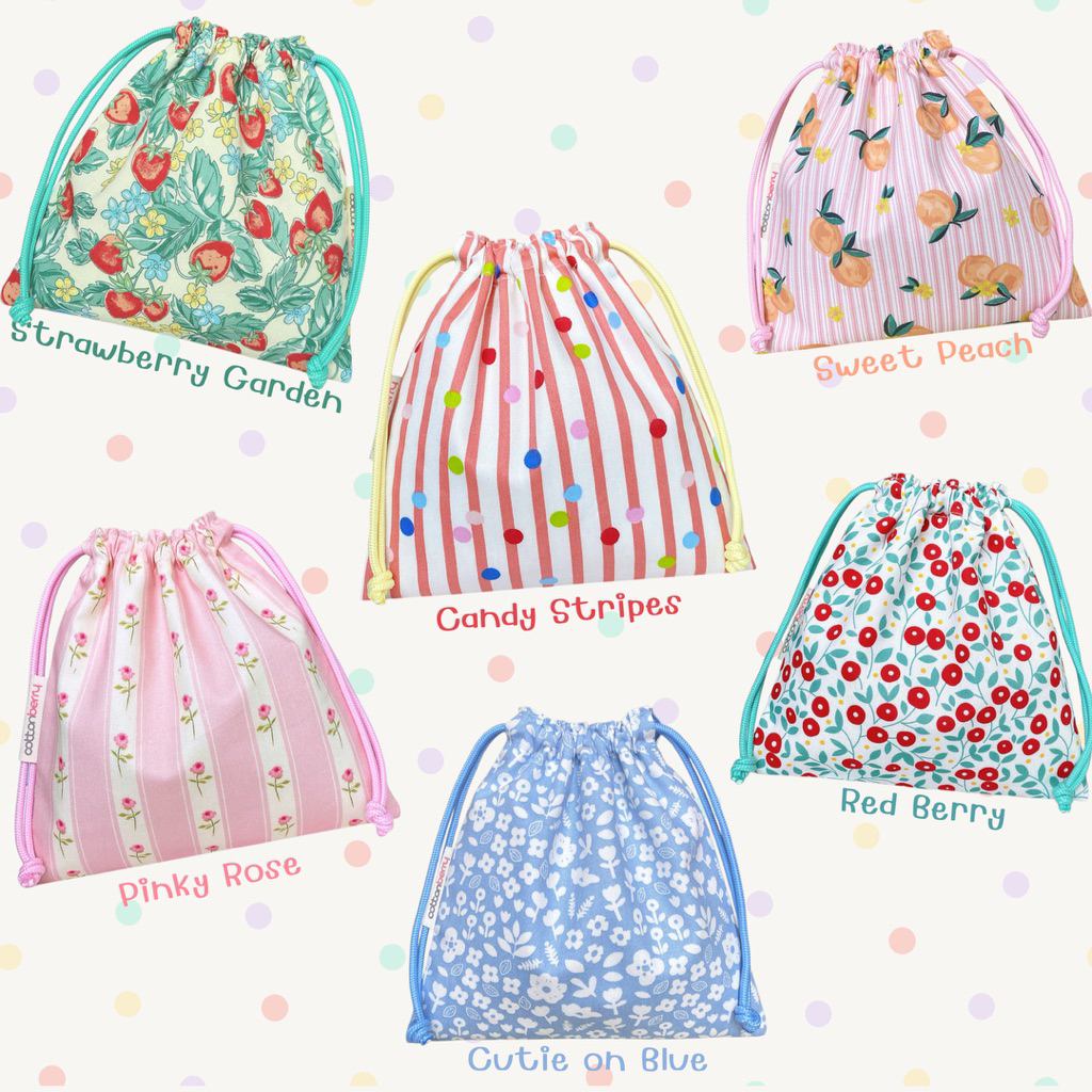 ✦ 𝑵𝒆𝒘 ✦ Cottonberry • ถุงผ้าหูรูด ผ้าคอตตอน มี 2 ขนาด • Happy Me Pouch