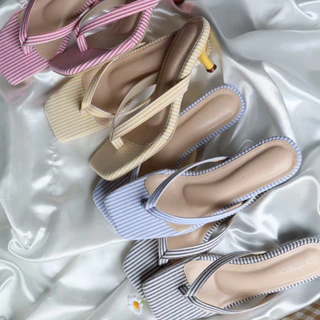 YOURSHOES N50 / รองเท้าส้นสูง 2.7นิ้ว รองเท้าหูหนีบ รองเท้าผ้าลายทาง