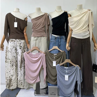 M2234 เสื้อรุ่นใหม่สไตล์เกาหลี ดีเทลไหล่เฉียง เสื้อที่สาวๆ ต้องมีติดตู้! ใส่แล้วดูแพง ดูเซ็กซี่แบบมีคลาส