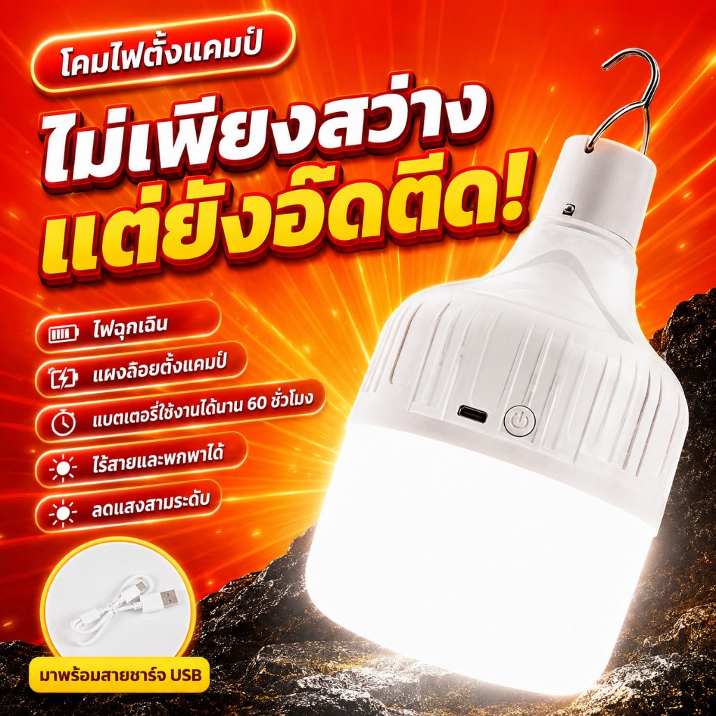 MeeDa ไฟฉุกเฉิน(แบบชาร์จไฟได้) LED หลอดไฟ ไฟถนน, ไฟกลางแจ้ง, ไฟติดผนัง, โคมระย้า ใช้ในตลาดกลางคืน (สายชาร์จฟรี)