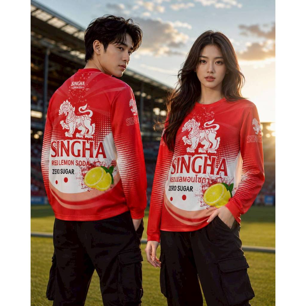 เสื้อกีฬาแขนยาว ลาย lemon Soda โซดาสิงห์ผลไม้  ใส่สบายไม่ร้อนทั้งชายและหญิง ผลิตโรงงานไมย