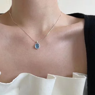 🪸🪸 สร้อยคอ necklace สไตล์เกาหลี ins ผู้หญิง จี้ เปลือกหอย ไข่มุก อัญมณี ใหม่ วินเทจ สีฟ้า ส่งเร็ว