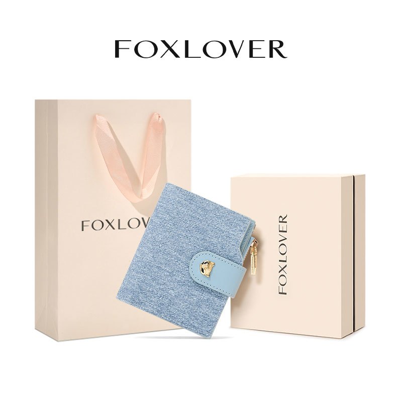 FOXLOVER กระเป๋าสตางค์ผู้หญิง รุ่นสั้น มีช่องใส่บัตร 10 ช่อง กระเป๋าใส่เหรียญ แถมถุงของขวัญ มีให้เลือกสองสีสุดฮิต