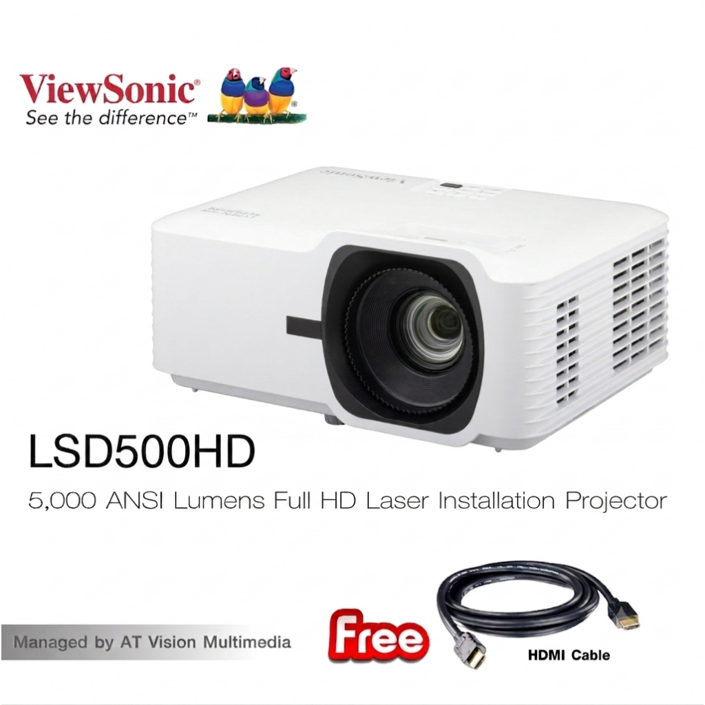 ViewSonic  LSD500HD 5500 Lumens Full HD Laser Projector with 1.3x Optical Zoom, H/V Keystone, 360 De