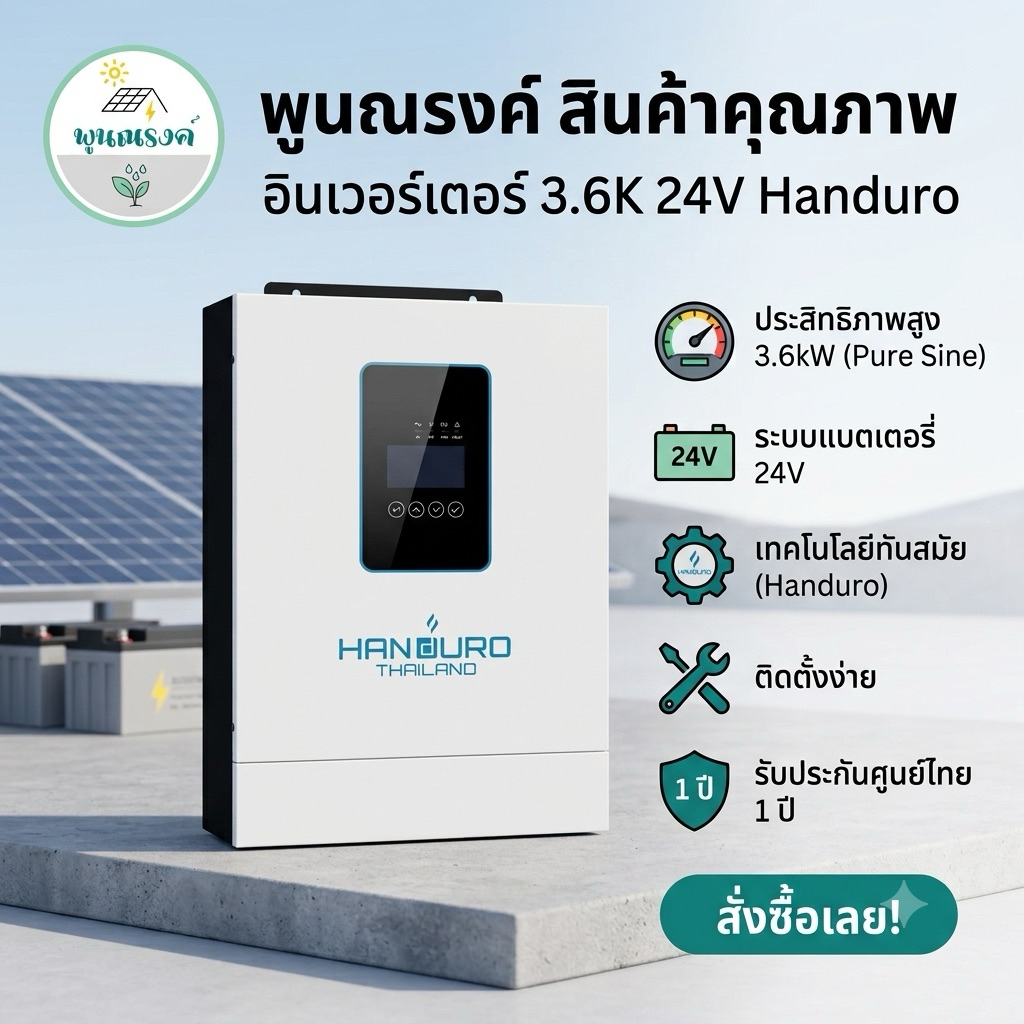 อินเวอร์เตอร์ 3.6K 24V⚡Hybrid Solar Inverter 3.6KW 24V Handuro โดย พูนณรงค์