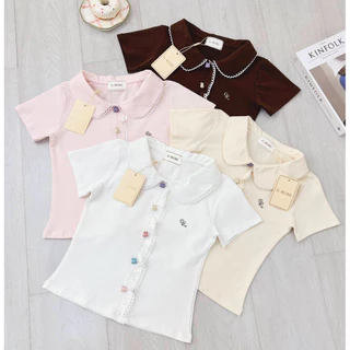 💖New Collection 💖G-Rose เสื้อทรงเชิ้ตครอปคอบัวกระดุมหน้าแกะได้แบบใหม่ ทรงเสื้อคัดติ้งเนี๊ยบ สวยติดเทรนสุดๆ
