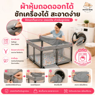 NIVICO BEBE คอกกั้นเด็กพับได้ ไม่ต้องประกอบ พื้นที่เล่นสำหรับเด็ก พกพาสะดวก ตาข่ายระบายอากาศ โครงแข็งแรง คอกกั้นเด็ก
