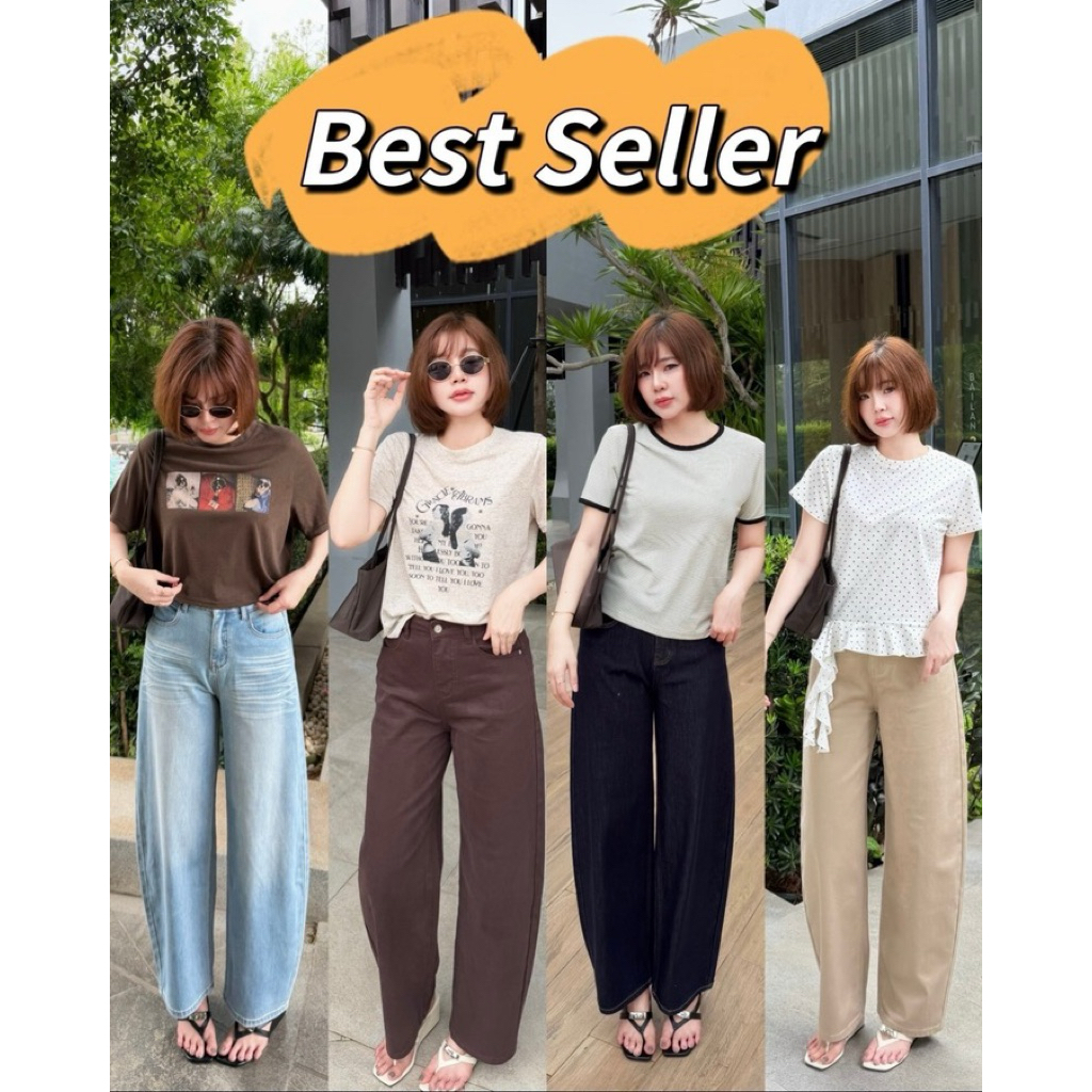 A712 YQ Korean Shop   Brooke Jeans  กก.ยีนส์ทรงbarrel ฟอกเฟดช่วงสะโพกผ้านิ่ม ป้ายYQ ลองนะคะชอบแน่นอน