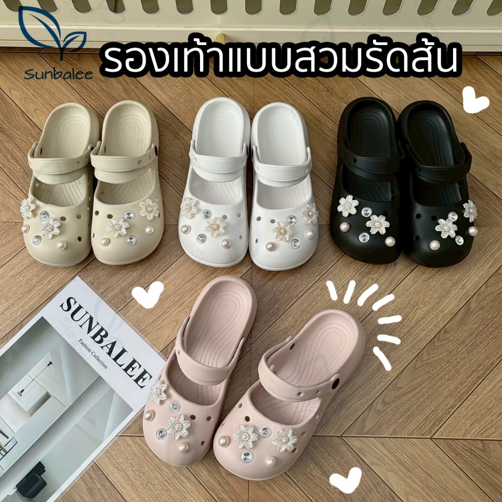 New รองเท้าแบบสวมรัดส้นผู้หญิง+แถมตัวติดฟรี รองเท้าหัวโตสไตล์เกาหลี งานยางEVA พื้นนิ่ม น้ำหนักเบา ใส่สบาย RABBIT