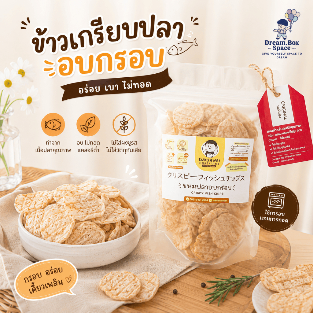 ขนมปลาอบกรอบ ข้าวเกรียบปลาอบกรอบ ทำจากปลากระพงแท้ถึง96% คอนเฟลกปลาอบกรอบไม่ทอดน้ำมัน ทานเล่นไม่อ้วน 1 ห่อ 100 กรัม