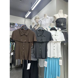ส่งด่วน 🛵 26T520 2 ชิ้น เสื้อสายเดี่ยวแต่งกระดุม มาพร้อมเสื้อคลุมตัวสั้นคอปก กระดุมหน้าเพิ่มความเก๋ mmfish