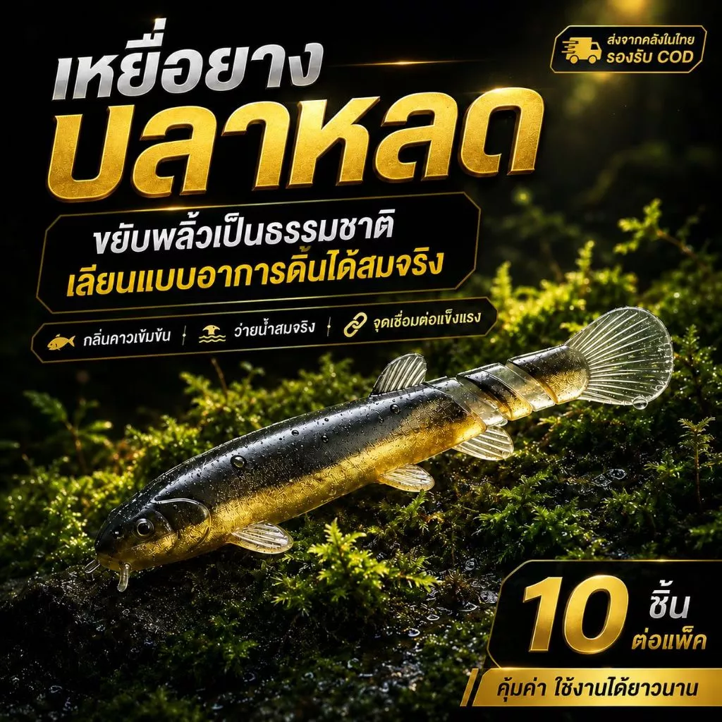 ปลายางทรงปลาหลด 7ซม. Soft Lure เหยื่อปลอม/เหยื่อยาง เนื้อนุ่ม หางพริ้ว ว่ายน้ำสมจริง ตกปลาช่อน ชะโด กะพง 10ตัว
