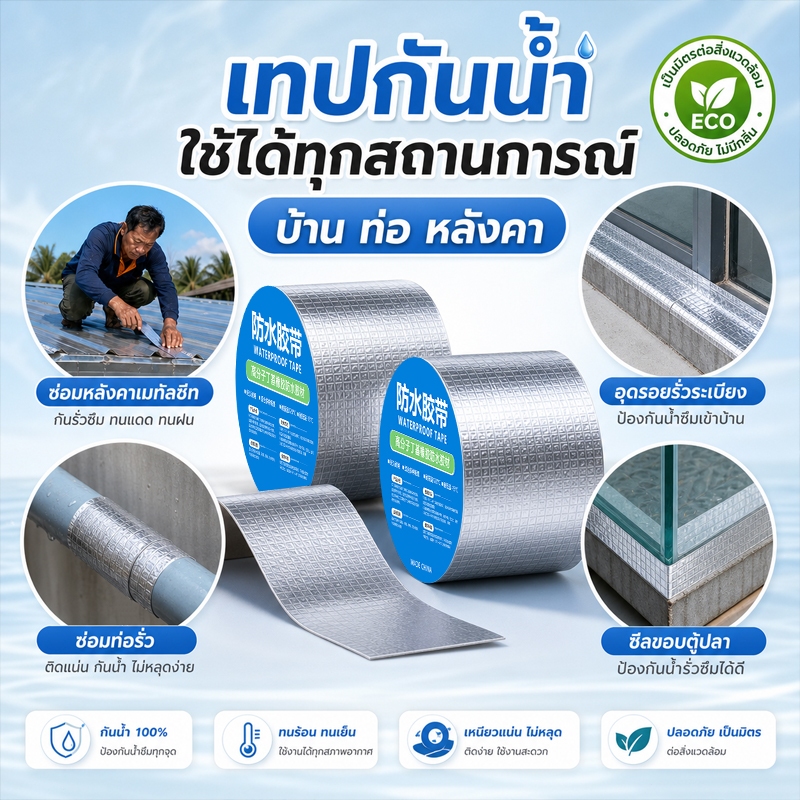 Hanyi กว้าง50cm เทปกาวกันรั่ว  เทปกาวกันน้ำรั่วซึมหลังคา  เทปอลูมิเนียม 5M/10M  เทปอลูมิเนียม ความเหนียวสูงCOD
