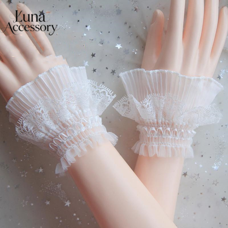 กำไลข้อมือยืดลูกไม้สำหรับผู้หญิง1คู่แฟชั่นแขนปลอมถอดออกได้