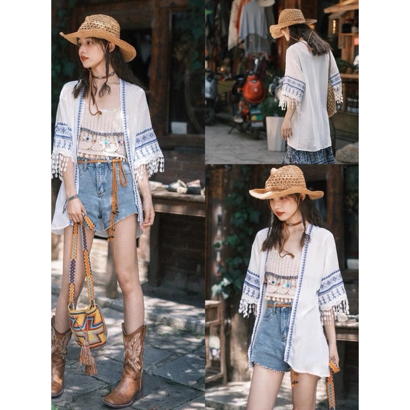 [พร้อมส่ง] เสื้อปักลูกไม้ เสื้อคลุมโบฮีเมียน