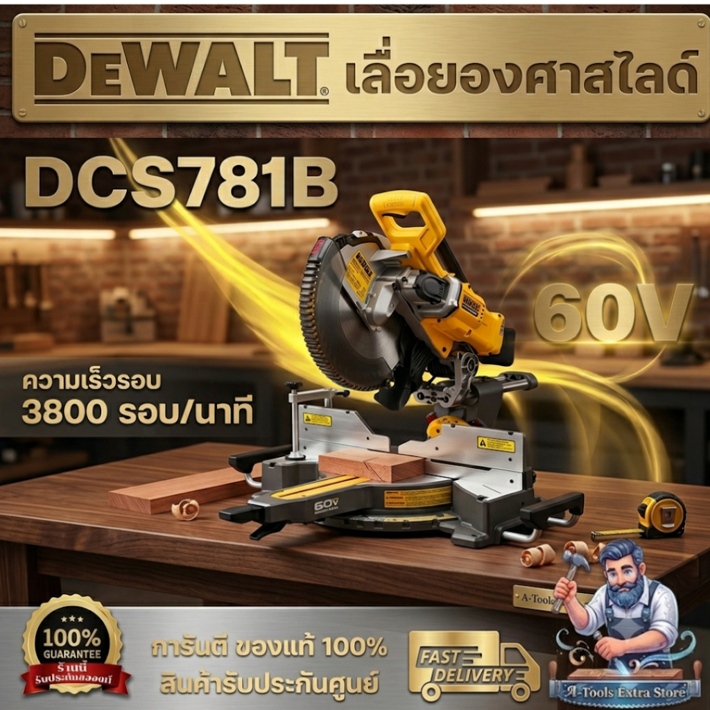 DEWALT รุ่น DCS781B เลื่อยองศาสไลด์ (12 นิ้ว) ระบบ 60V MAX Flexvolt (ตัวเปล่า) ปรับเอียงคอองศาได้สอง