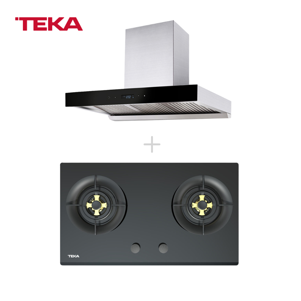 TEKA เครื่องดูดควัน รุ่น DHW 90 TO + เตาแก๊สฝัง 2 หัว รุ่น GTS 78 TOP GLASS สีดำ