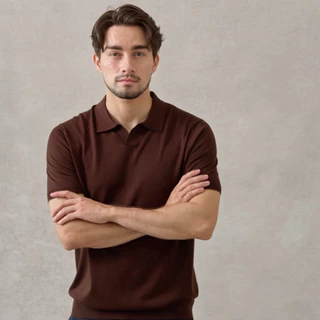 Thesilverneedle - V neck open collar short sleeve knit polo โปโลนิตแขนสั้นแบบคอปกวีชิ้นเดียว 100% LYOCELL (มีการปรับไซส)