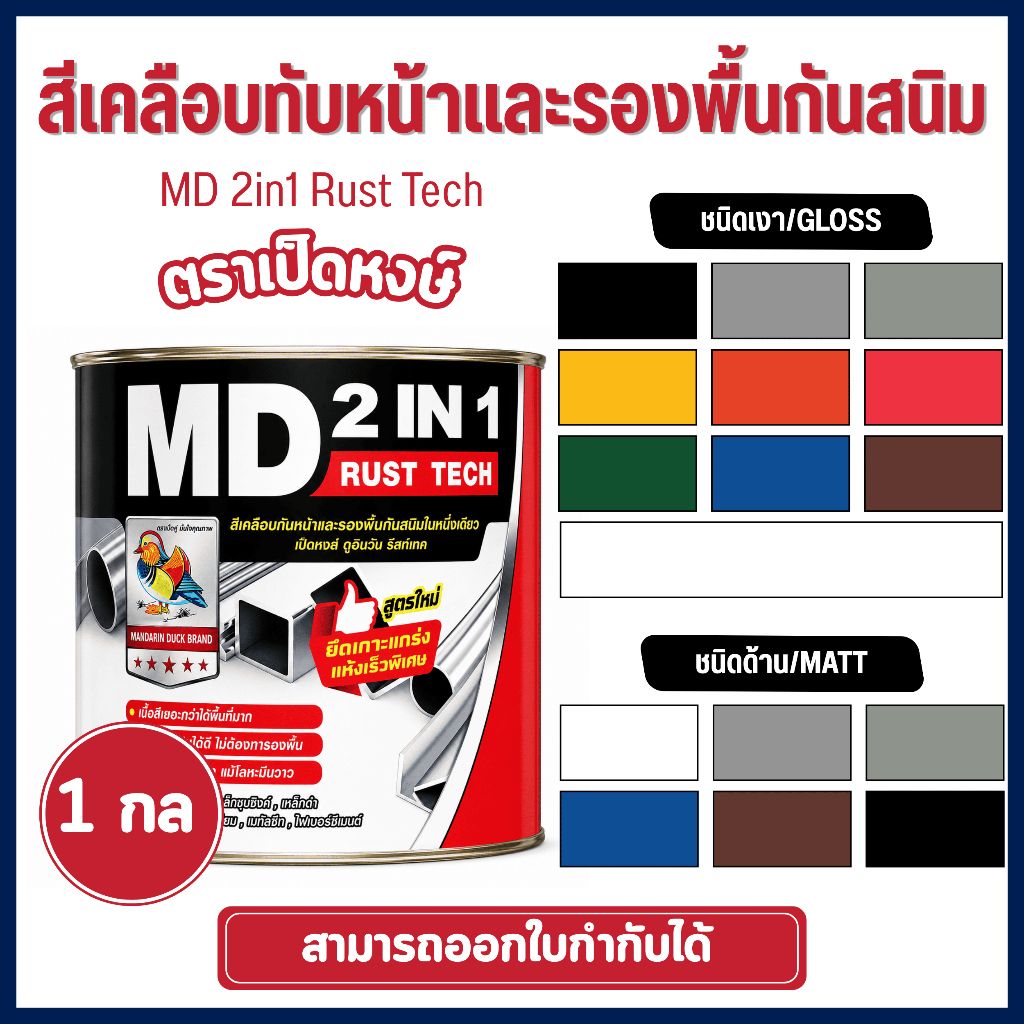 TOA MD 2in1 Rust Tech สีเคลือบทับหน้า+รองพื้นกันสนิม 2in1 ขนาด 1 แกลลอน สีเงา/สีด้าน ทาเหล็ก โลหะ
