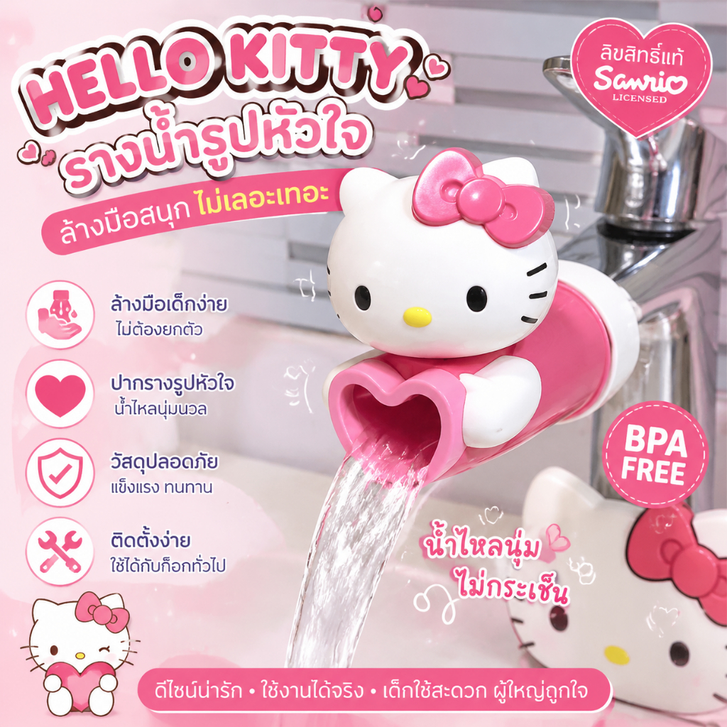 Hello Kitty ก๊อกน้ำหัวใจ น่ารักสุดๆ ใช้งานง่าย BPA Free ของแต่งห้องน้ำสุดคิ้วท์