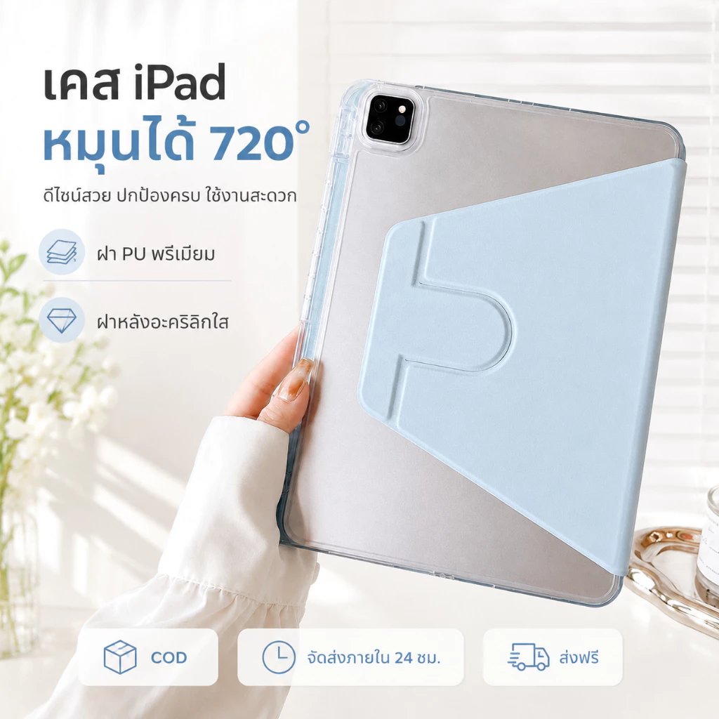 เคสไอแพด gen11 case ipad หมุนได้ 360° หลังใส PU กันกระแทก พับตั้งได้ Gen10/11 Pro11 Air4/5/6/7