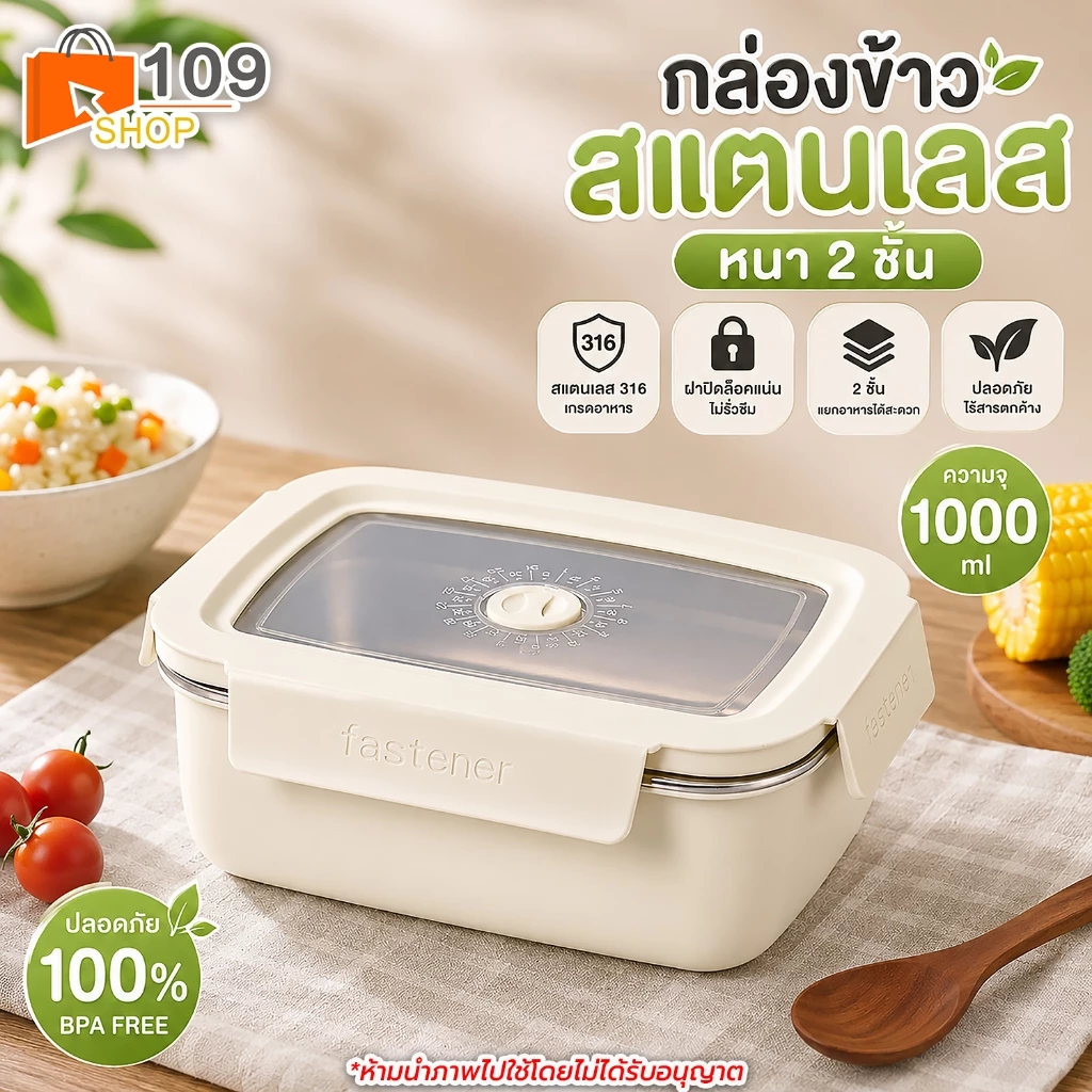 กล่องข้าวสแตนเลส ความจุ1000มล. กล่องอาหารกลางวัน-ฝาล็อค กันหก วัสดุสแตนเลส ไม่เป็นสนิม