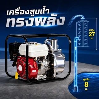 REAIM เครื่องสูบน้ำ 3 นิ้ว 8.5แรงม้า เครื่องสูบน้ำเบนซิน ปั๊มน้ำแรงม้าสูง กลางแจ้งการสูบน้ำ Gasoline