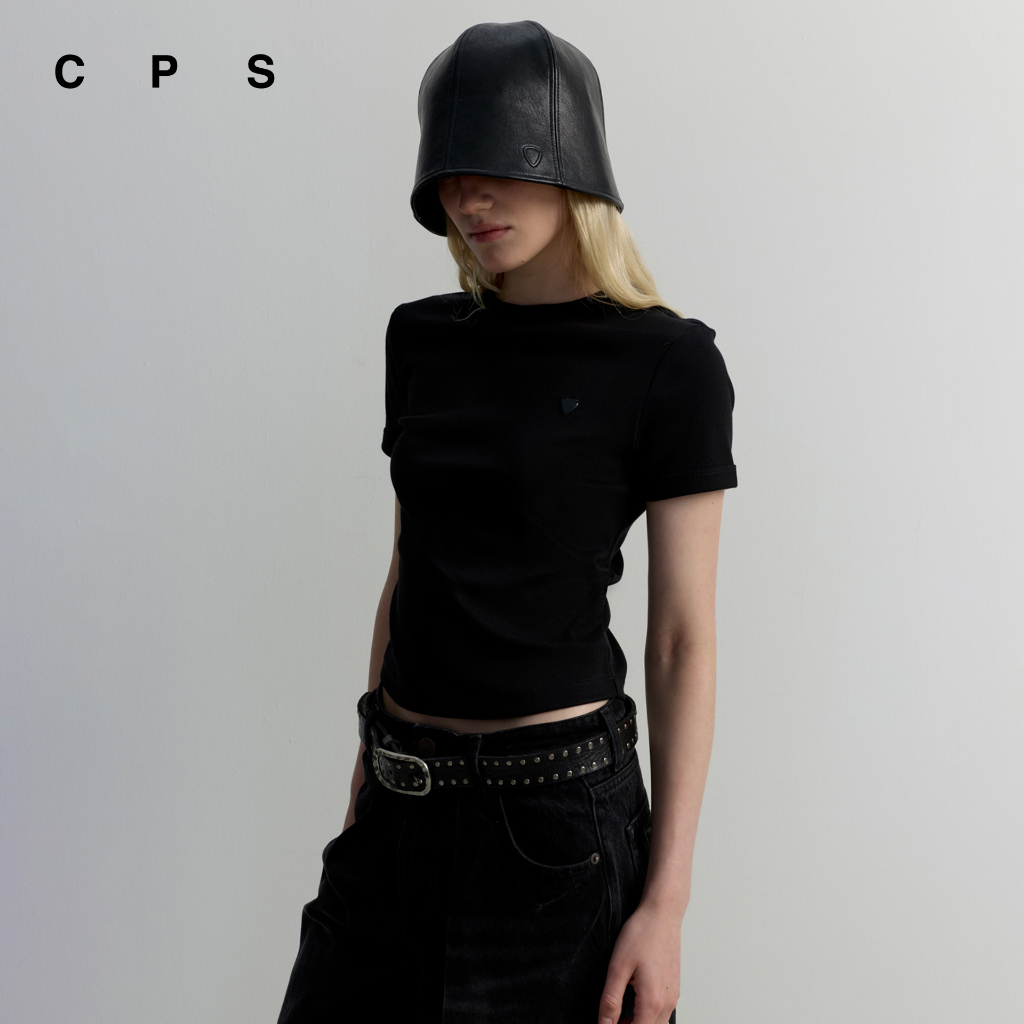 CPS เสื้อยืดแต่งปิ๊กโลโก้เย็บตะเข็บหลัง ผู้หญิง RIBBED TEE WITH BACK SEAM รุ่น C26WGWA128 (AW26#P1)