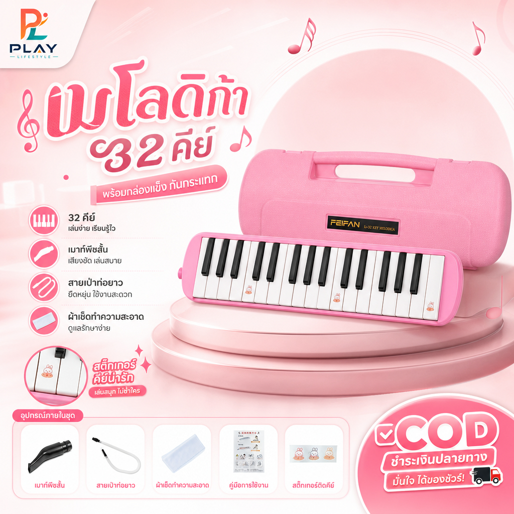 FEIFAN เมโลเดียน 32 คีย์ รุ่นมาตรฐานโรงเรียน เมโลเดียนวิชาดนตรี Melodian อุปกรณ์ครบเซ็ต+กล่องแข็ง [พร้อมส่ง]