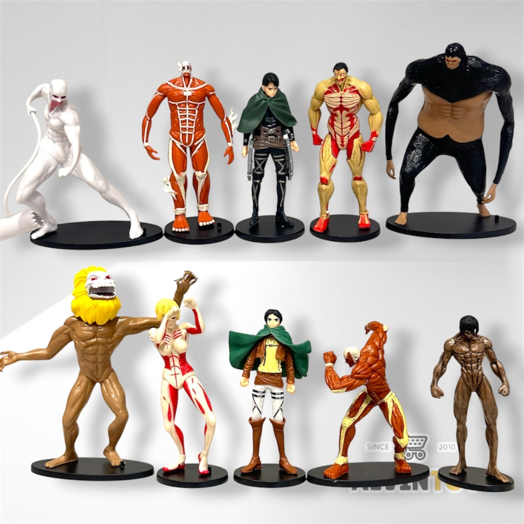 Action Figure โมเดล Attack On Titan - ผ่าพิภพไททัน ชุด 10 ตัว ขนาดความสูง 10 - 13.5 ซม. มีฐาน งานสวย