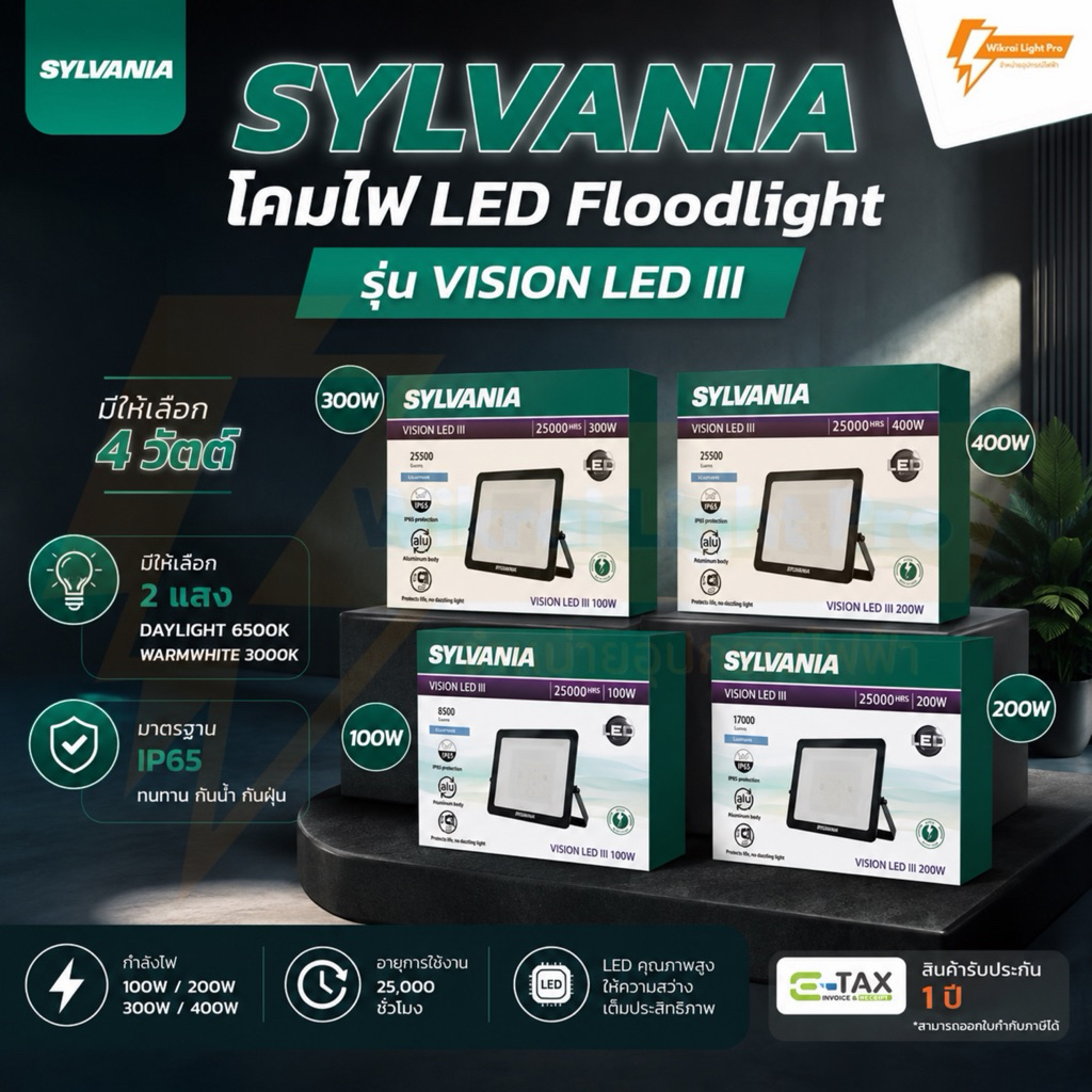 SYLVANIA LED Floodlight โคมฟลัดไลท์แอลอีดี โคมสปอร์ตไลท์ VISION LED III 100W 150W 200W 300W 400W