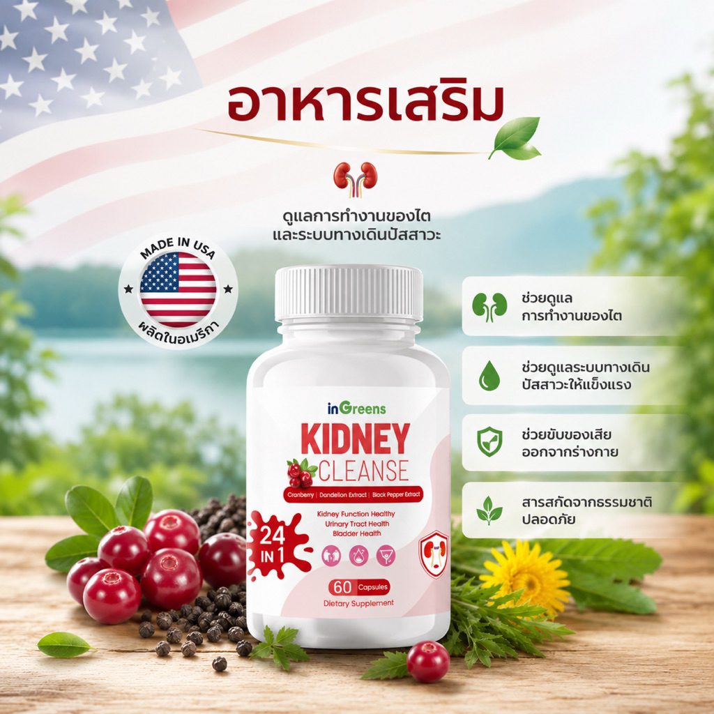 🇺🇸 inGreens Kidney Cleanse 24-in-1 ขนาด60เม็ด