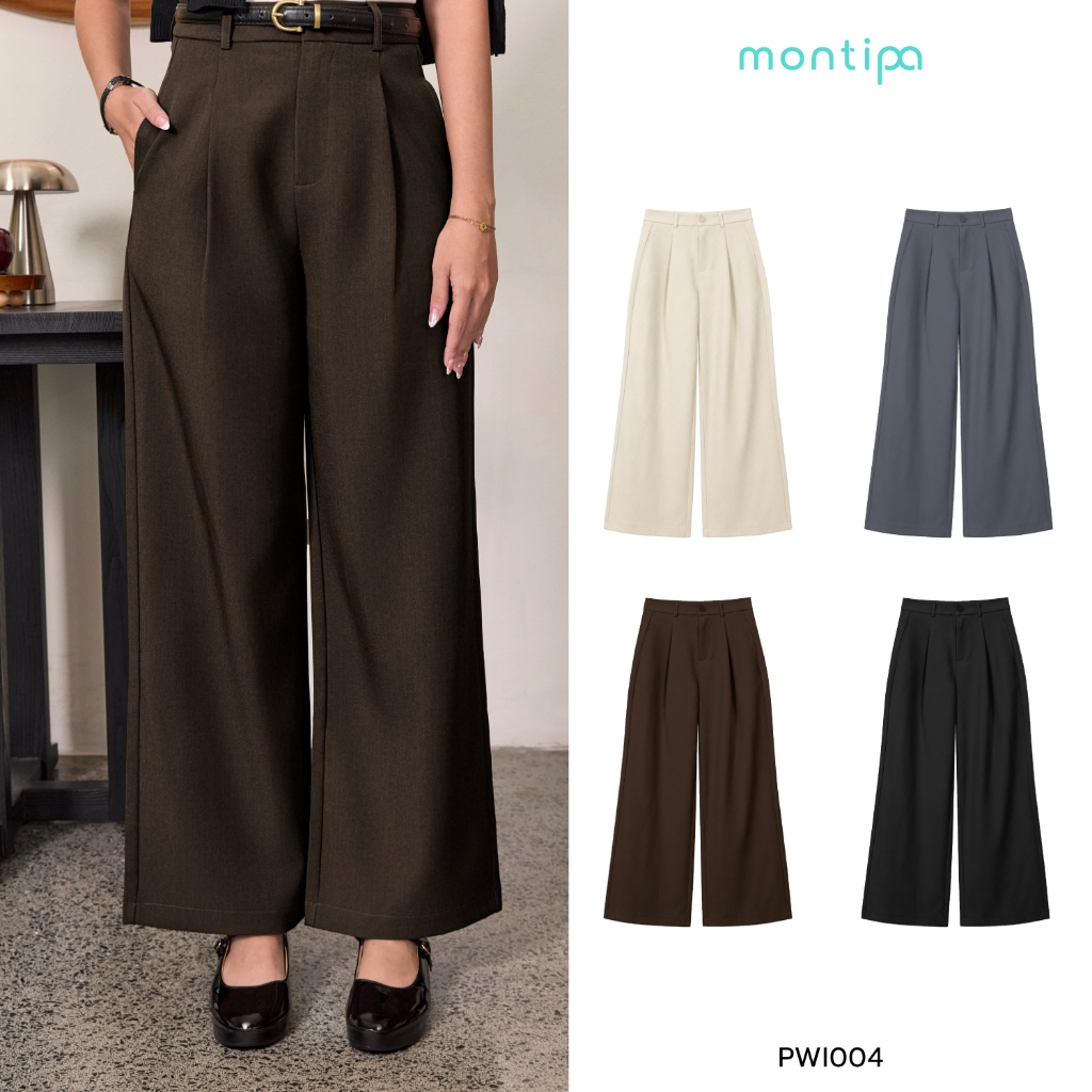 Montipa Straight IronFree Pants กางเกงทรงกระบอกกลาง แต่งจีบด้านหน้า ผ้า IronFree PWI004