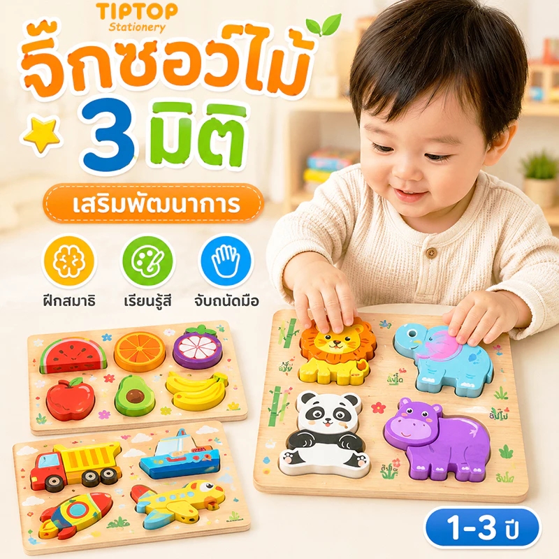จิ๊กซอว์ไม้ 4in1 6ธีมสัตว์ ของเล่นเสริมการศึกษา ตัวต่อไม้สำหรับเด็กเล็ก ของขวัญเด็ก