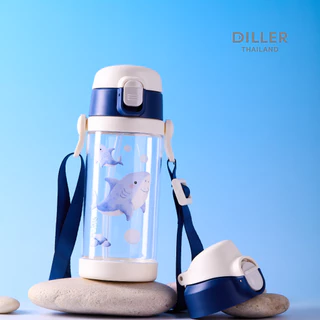 Diller Thailand Tritan Flask 450ml D2314 กระติกน้ำฝากดหลอดพร้อมสายสะพาย แถมฝาสำรอง น้ำหนักเบาและทน BPA Free ส่งจากกทม.