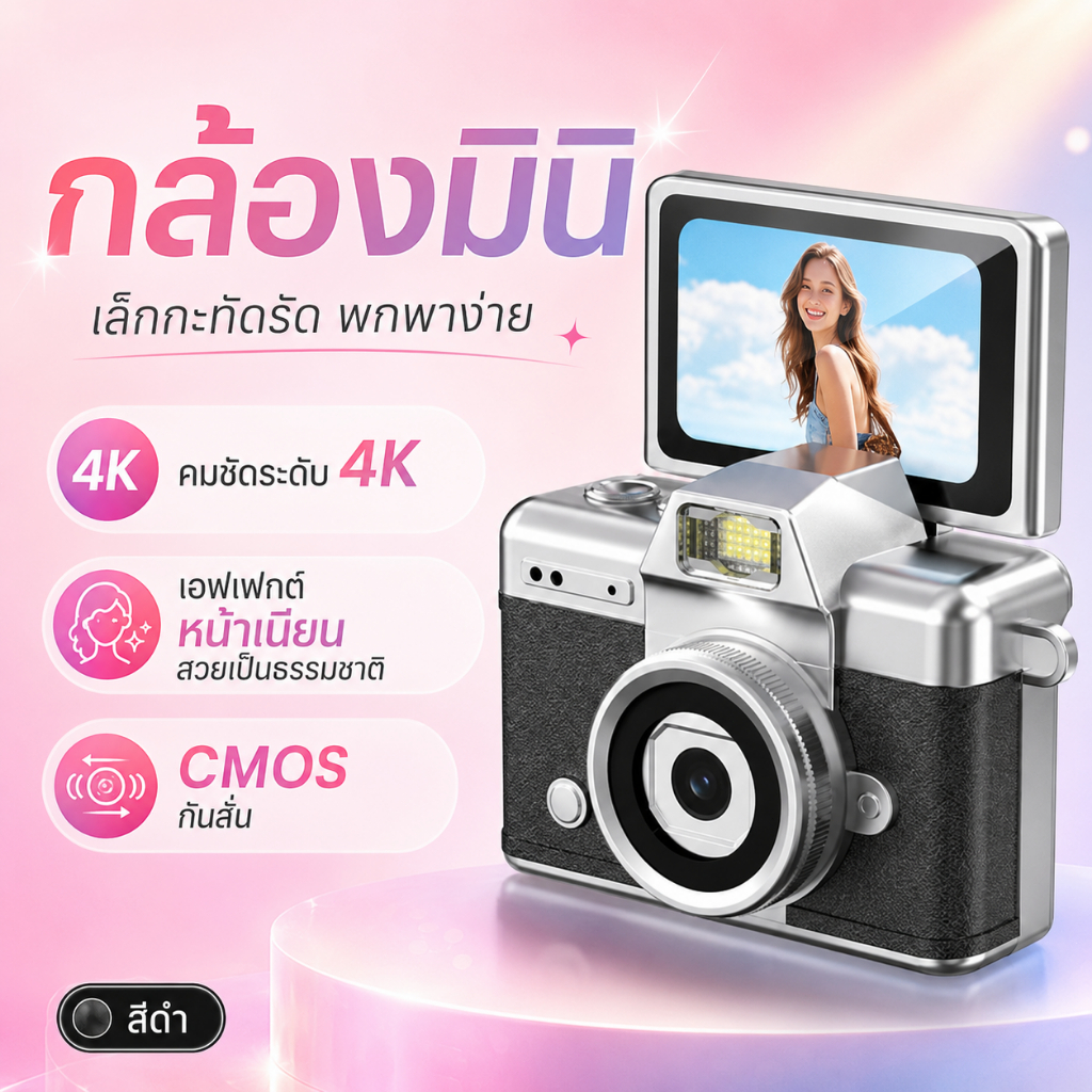 💥ราคาโปรโมชั่น💥กล้องจิ๋วดิจิตอล 4K จอพับ 1.47 นิ้ว ถ่ายรูปและวิดีโอคมชัด สไตล์วินเทจ พกพาง่าย ห้อยพวงกุญแจได้