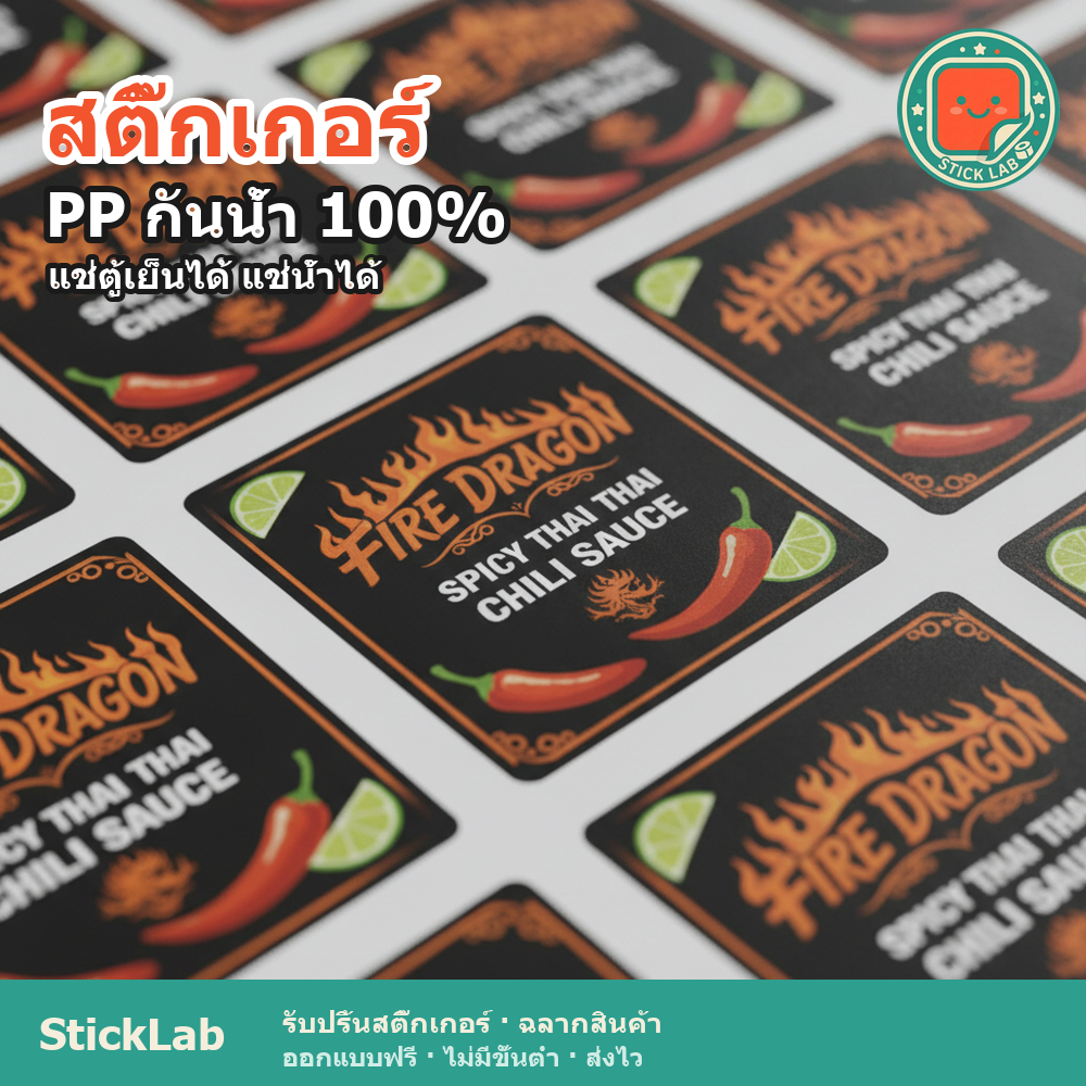สติ๊กเกอร์ฉลากสินค้า PP ขาวมัน กันน้ำ 100% ออกแบบฟรี พิมพ์คมชัด ไดคัทตามรูป ขนาด A3+ | StickLab
