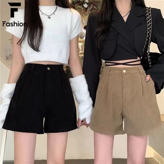 สไตล์เกาหลีมาแรง! กางเกงขาสั้นผ้าลูกฟูก เอวสูง ทรงตรงหลวมๆ ใส่ได้ทุกวัน S-XXL พร้อมส่ง