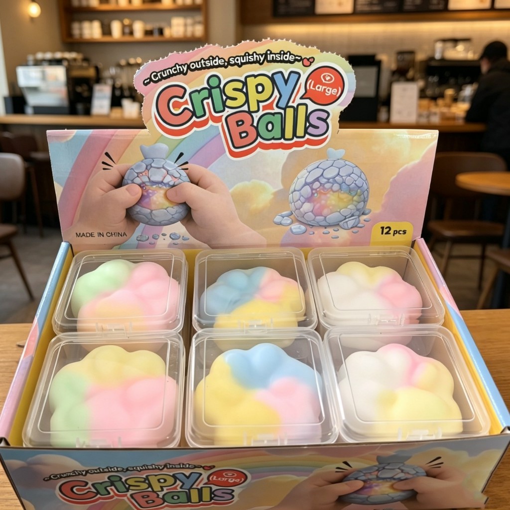 ยกบล็อก 12 ชิ้น บอลกรอบคละสี บีบเล่นสนุก ของเล่นเด็ก บีบแล้วแตก สไลม์