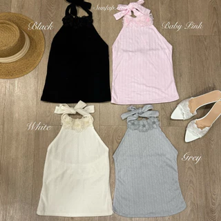 Vivienne เสื้อคล้องคอแบบผูก ประดับดอกไม้🌸