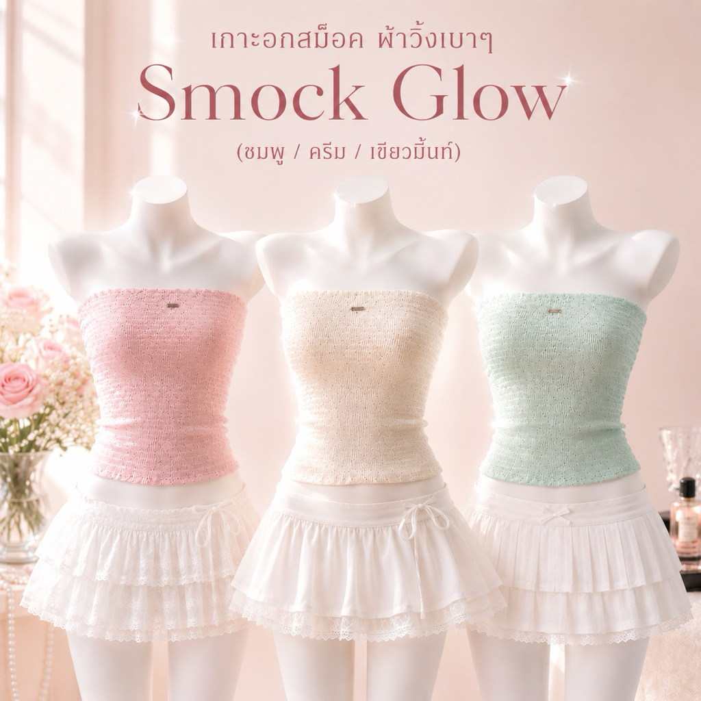 YOU&LOOKs เกาะอกสม็อค ผ้าวิ้งเบาๆ Tube Top เกาะอกผู้หญิง ยืดได้ รุ่น Smock Glow 🌸