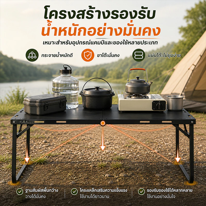 โต๊ะแคมป์ปิ้ง โต๊ะแคมปิ้งพับได้ พับอย่างรวดเร็ว รับน้ำหนักได้ถึง300kg ง่ายต่อการพกพา เหล็กกล้าคาร์บอน thumbnail 7