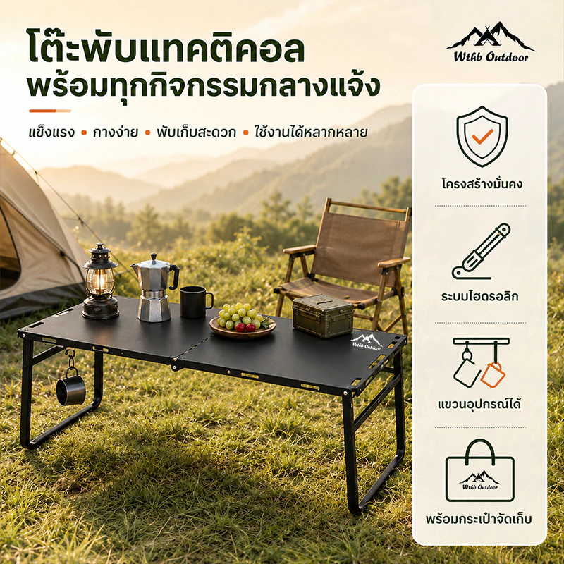 โต๊ะแคมป์ปิ้ง โต๊ะแคมปิ้งพับได้ พับอย่างรวดเร็ว รับน้ำหนักได้ถึง300kg ง่ายต่อการพกพา เหล็กกล้าคาร์บอน thumbnail 3