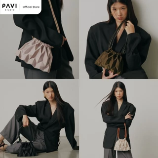 Pavi Studio - W Mini Pull กระเป๋าผ้าอัดพลีทลาย W สายหนังแท้ มี 4 สี