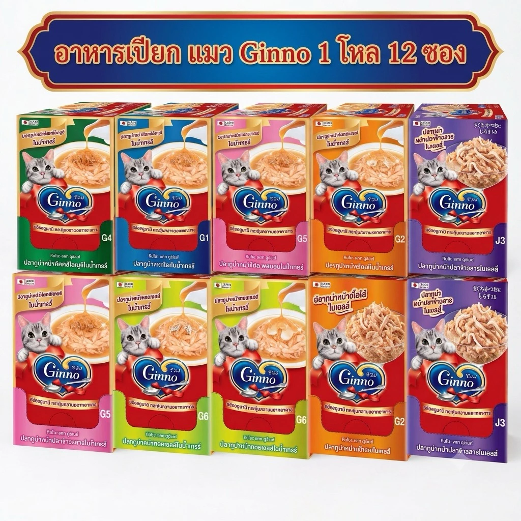 [โหล 12ซอง] Ginno กินโนะ อาหารเปียกแมว เกรดพรีเมียม แบรนด์ ญี่ปุ่น 12 ซอง