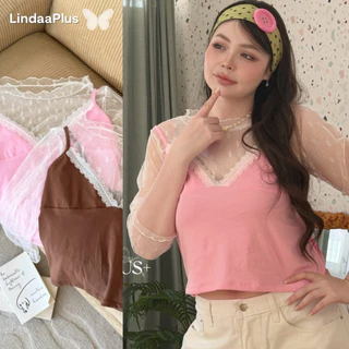 LindaaPlus--𝑯𝒂𝒏𝒂 𓍢ִ໋🌷͙֒ เสื้อแขนยาวผ้าลูกไม้ซีทรู +สายเดี่ยวแต่งลูกไม้งาน 2 ชิ้นแยกได้ งานใหม่สุดฮิต ใส่ได้สบายๆ ไม่ร้อน