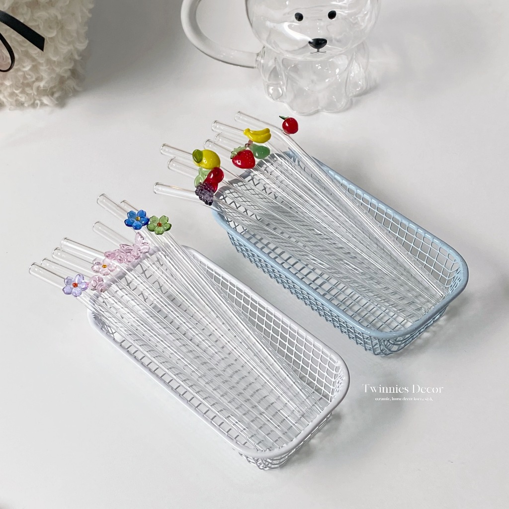 พร้อมส่ง หลอดแก้ว / ที่คน  🎀 สุดคิ้วท์ 💖🤭  แก้วแท้ ลายน่ารัก น่าร้ากมากกกกกใช้คู่แก้วใสเข้ากันสุดๆ