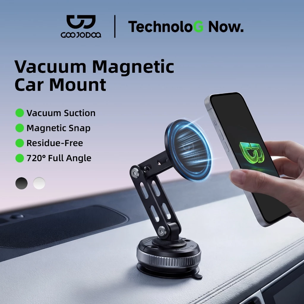 GOOJODOQ ที่วางโทรศัพท์แม่เหล็ก โลหะ Phone Holder แขนพับได้สามแกน การดูดซับสุญญากาศ Phone Grips